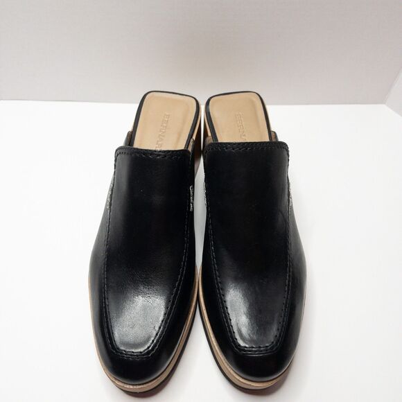 Bernardo Black Leather Block Heel Mules Slides Women’s 10M Square Toe Clogs - Picture 4 of 16